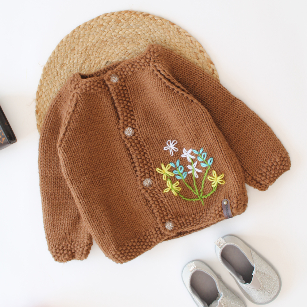 Light Brown Colored With Multi Color Floral Emboidery Sweater